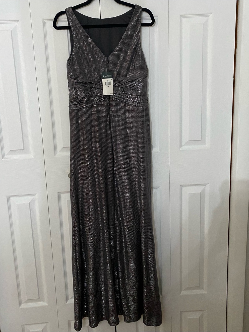 NWT Lauren Ralph Lauren Metallic Silver Maxi Dress 10 - Picture 4 of 10
